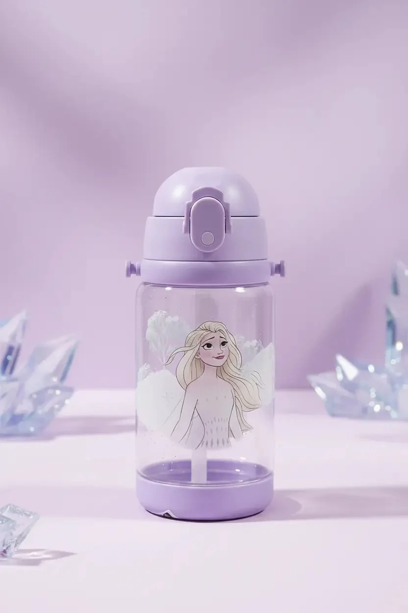 Disney Frozen Lisanslı Omuz Askılı ve Pipetli Plastik Su Şişesi (520 ml) – Mor