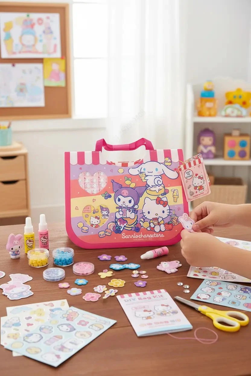 Sanrio Lisanslı Tatlı Serisi DIY Kendin Yap Çapraz Çanta Seti – Kişiselleştirilebilir Tasarım ve Dayanıklı PVC Naylon Malzeme Aktivite Seti 55 Cm