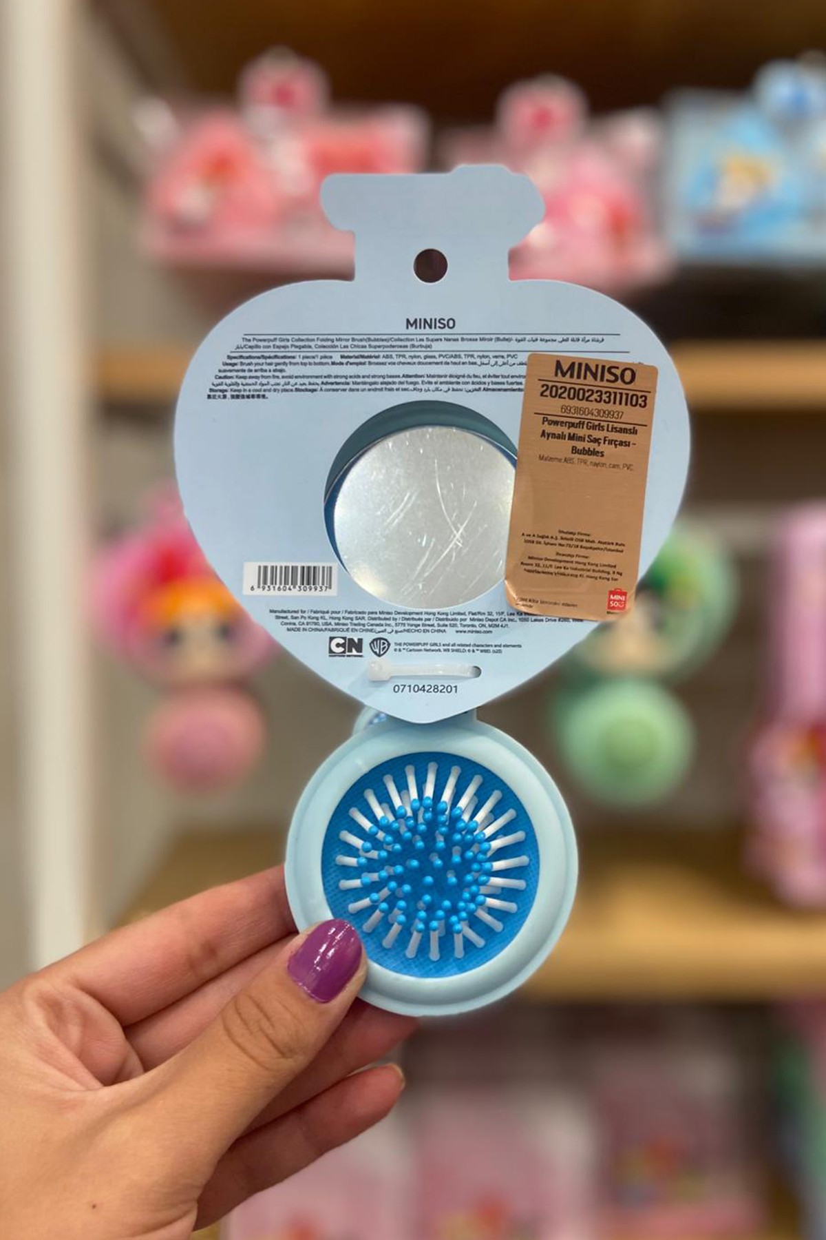 Powerpuff Girls Lisanslı Aynalı Mini Saç Fırçası - Bubbles