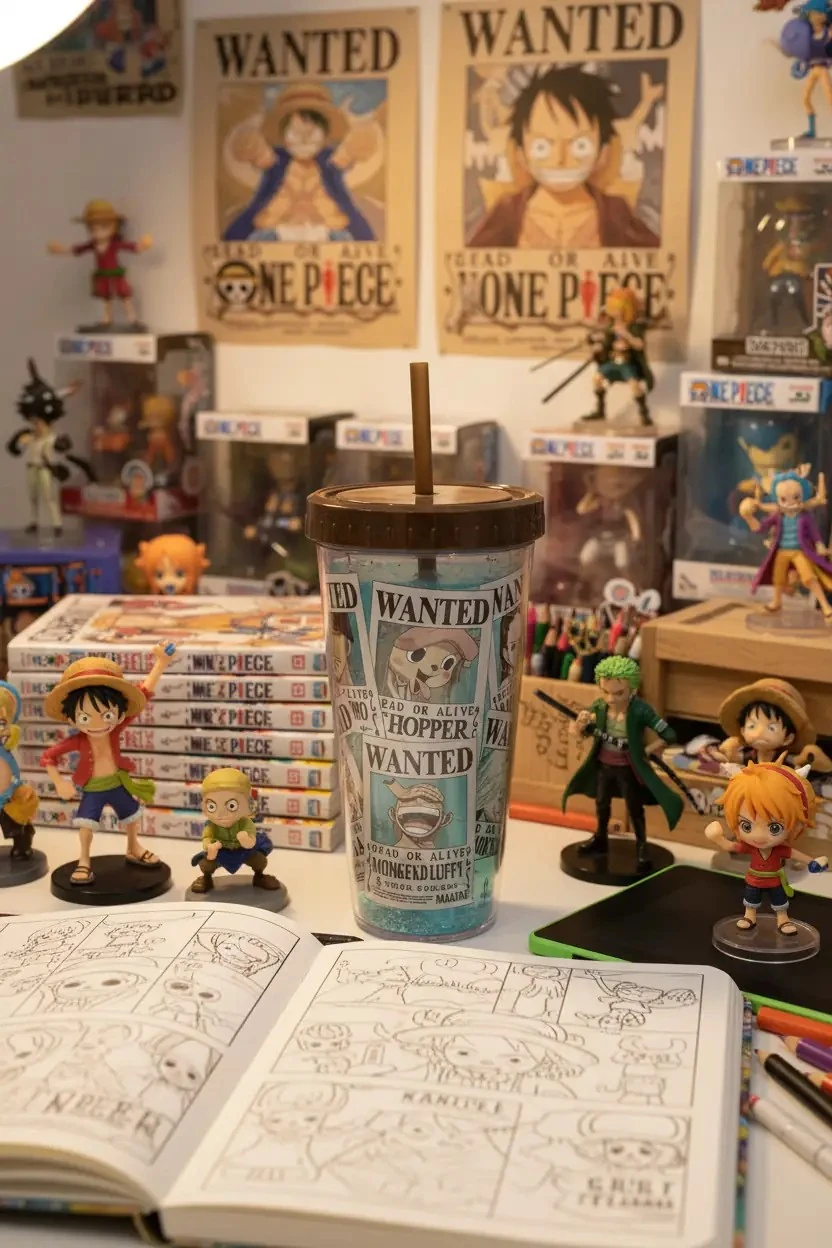 One Piece Lisanslı Çift Cidarlı Pipetli Plastik Su Kabı 420ml