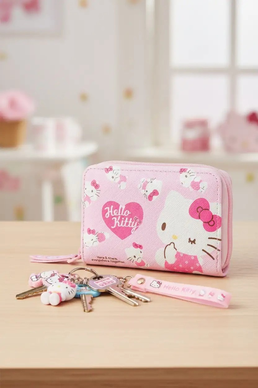 Sanrio Lisanslı Pembe Serisi Fermuarlı Bozuk Para Cüzdanı - Hello Kitty