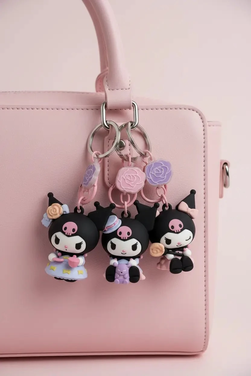 Sanrio Lisanslı Kuromi Rose Earl Anahtarlık Gül Temalı Şık Tasarım 5,7 Cm