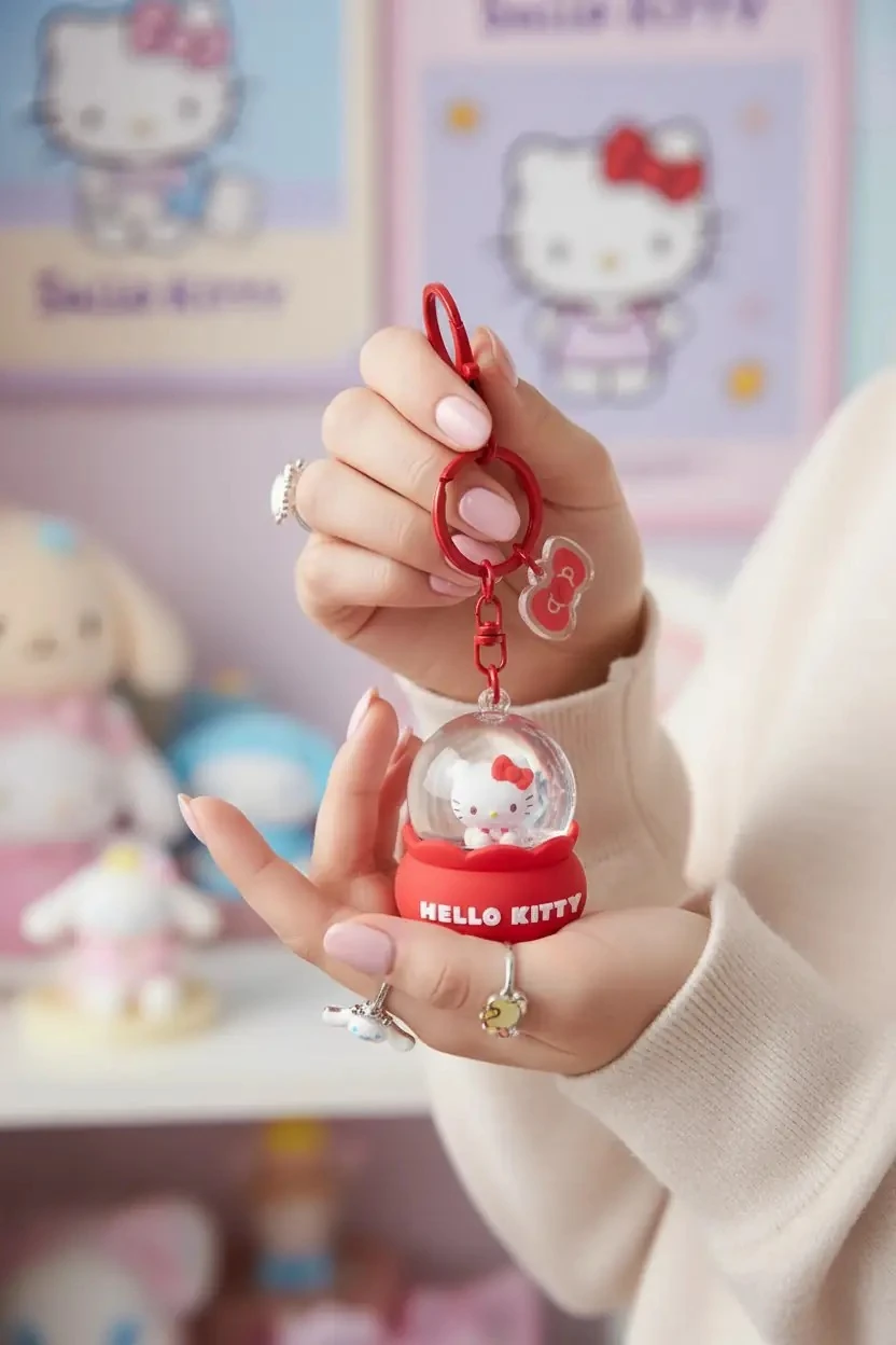Sanrio Lisanslı Hello Kitty Kristal Top Sıvı Anahtarlık