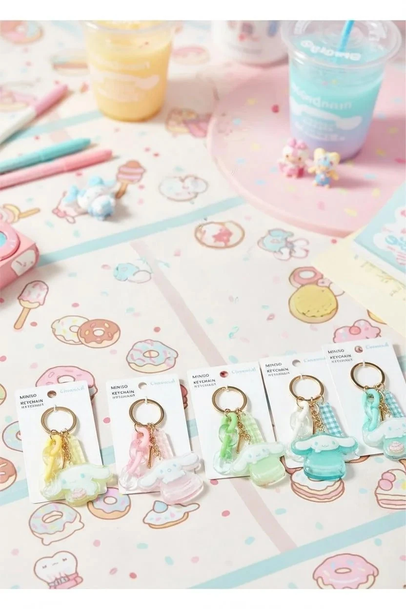 Sanrio Lisanslı Makaron Figürlü Akrilik Anahtarlık - Cinnamoroll