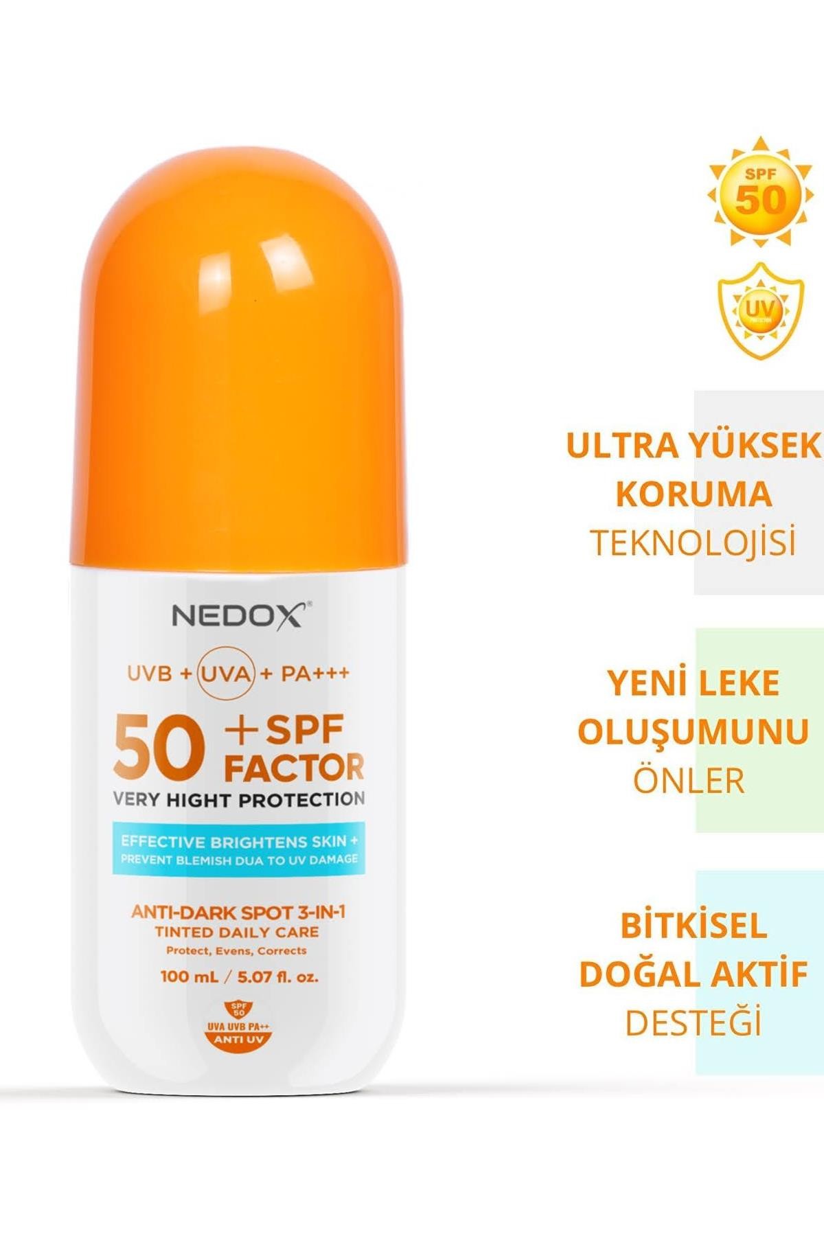 Nedox Leke Karşıtı Spf 50+ Tüm Ciltler İçin Yüksek Korumalı Nemlendirici Güneş Kremi 100 Ml