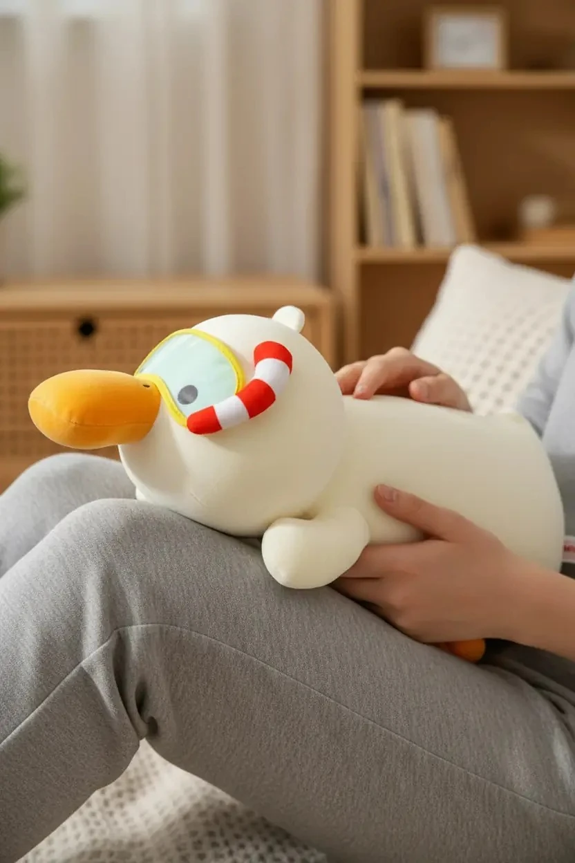Miniso Lisanslı Dalış Ördeği Serisi Peluş Oyuncak – Şnorkelli Yumuşak Tasarım Uyku Arkadaşı 38 Cm