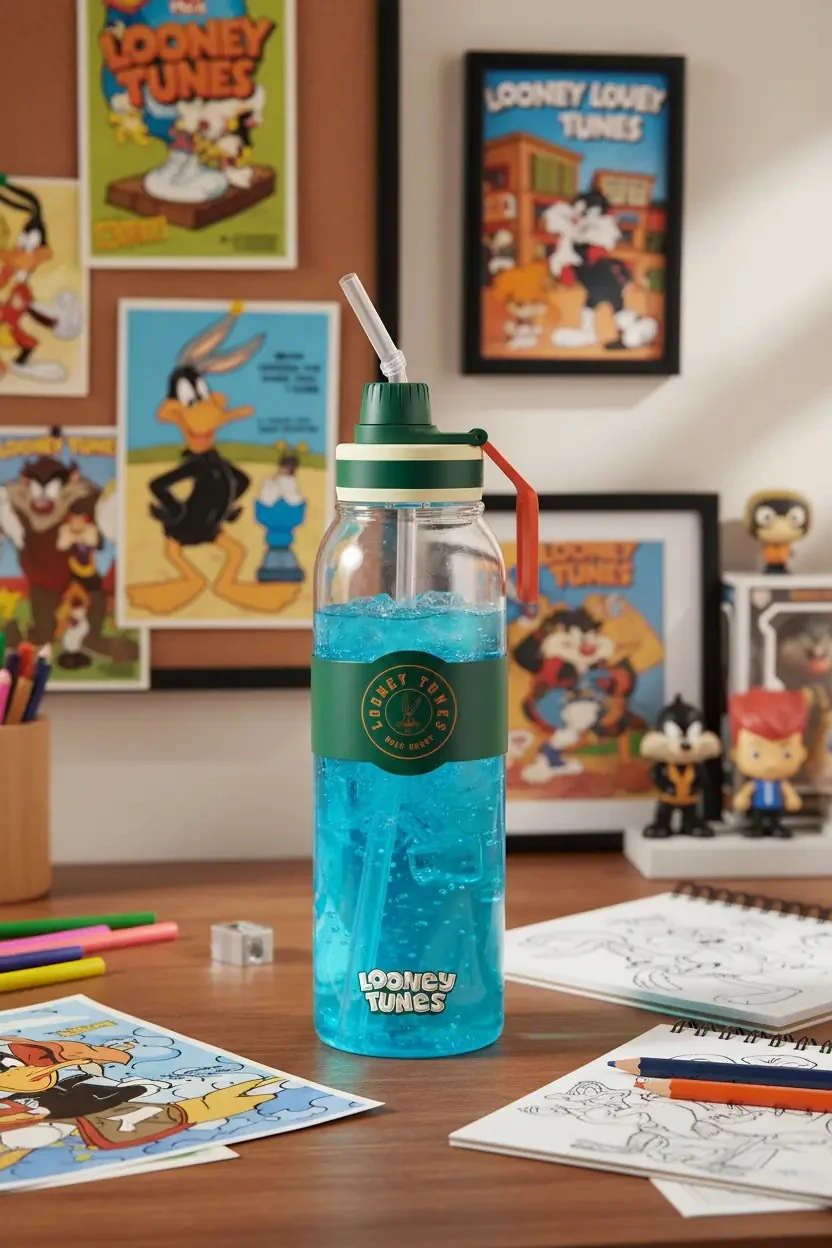 Bugs Bunny Lisanslı Retro Serisi Pipetli ve Askılı Plastik Su Kabı 1000 ml