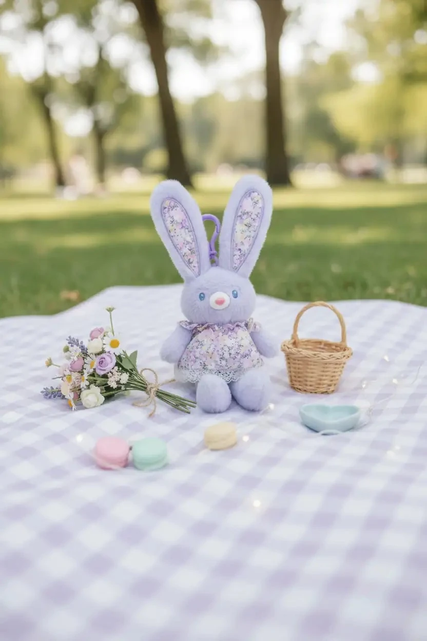 Kollarını Çeken Tavşan 30 cm Peluş Anahtarlık (Mor)