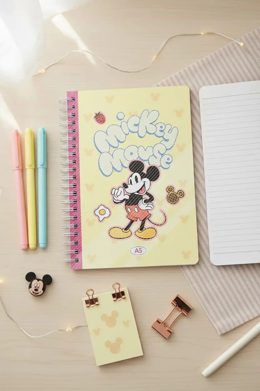 Disney Lisanslı Mickey Mouse Yemek Serisi A5 Boyutunda 80 Yaprak Çizgili PP Kapaklı Telli Not Defteri