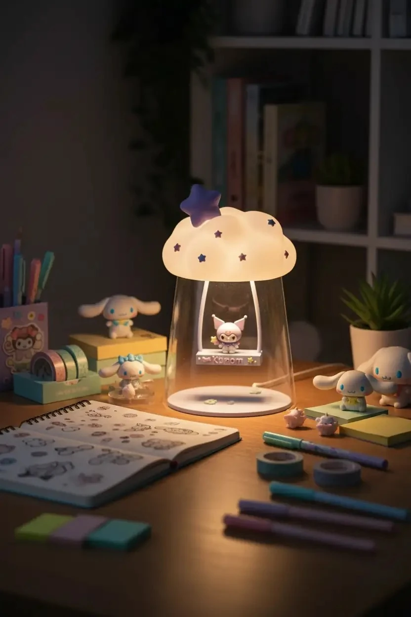 Miniso Sanrio Lisanslı Hello Kitty ve Arkadaşları LED Gece Lambası – Kuromi ve Cinnamoroll Figürlü