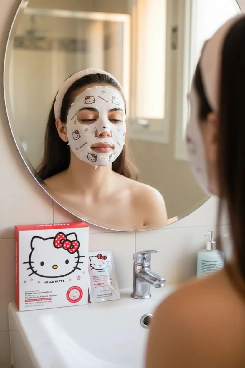 Hello Kitty Lisanslı Glow for Show Nemlendirici Desenli Yüz Maskesi – Işıltılı Bakım