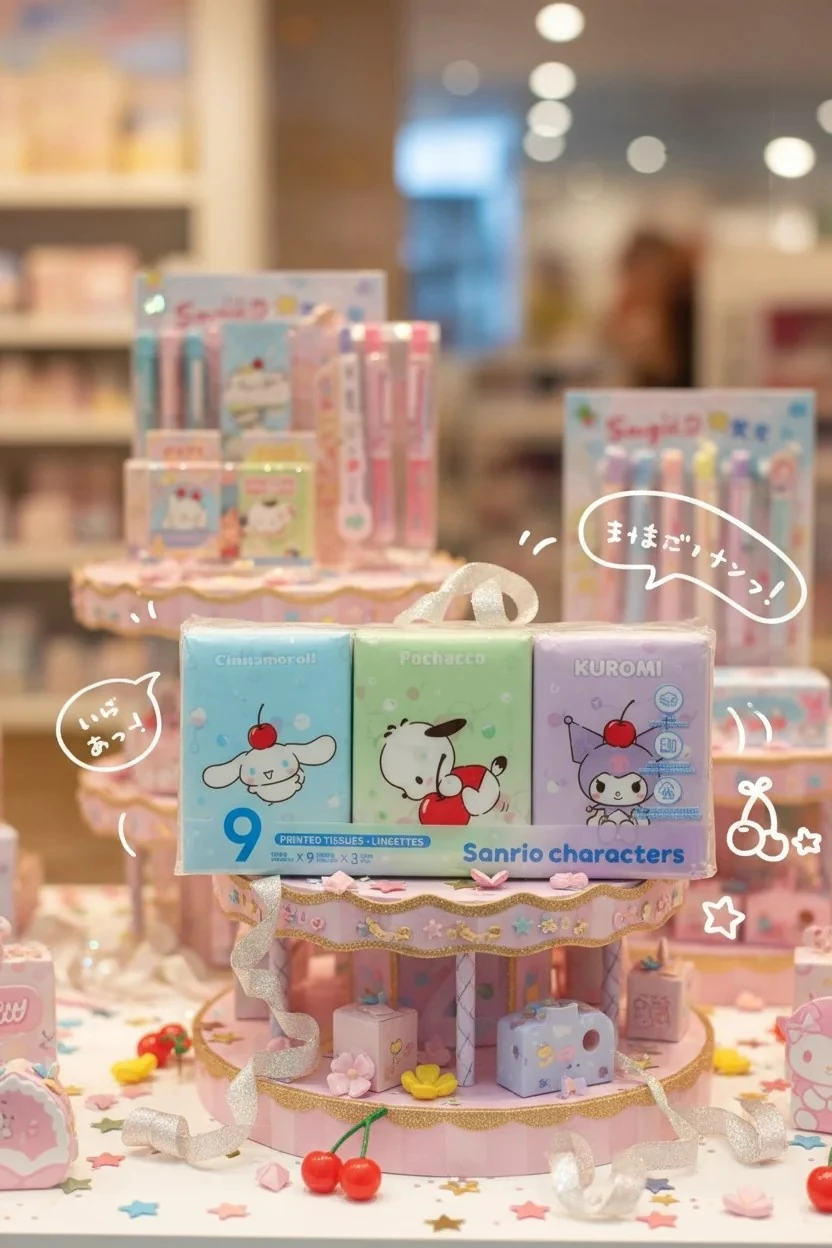 Sanrio Lisanslı Renkli Yaz Serisi Baskılı Kağıt Mendil 9Yp. (9'lu Paket)