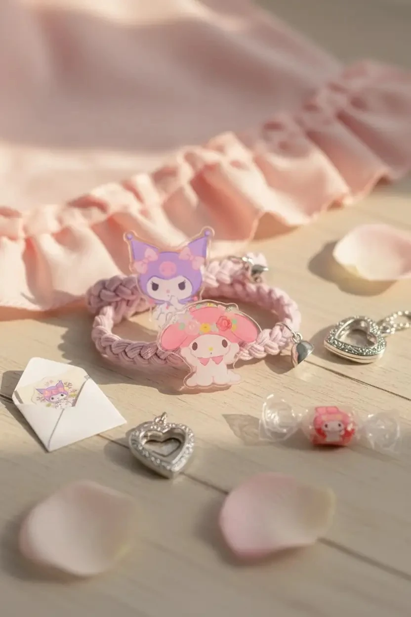 Sanrio Lisanslı Örgülü Saç Lastiği Seti (2 Adet) - Kuromi & Cinnamoroll