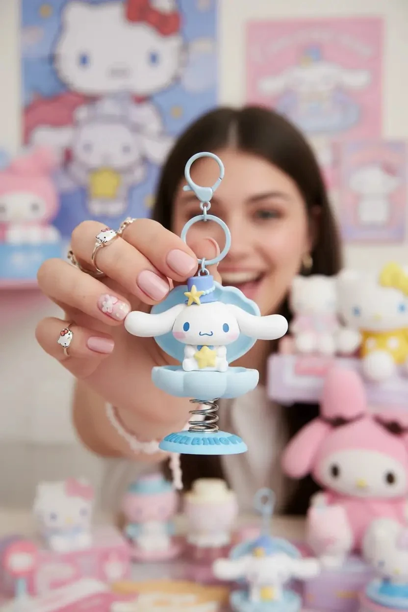 Sanrio Lisanslı Okyanus Hazinesi Hareketli Araba Süsü - Anahtarlık - Cinnamoroll