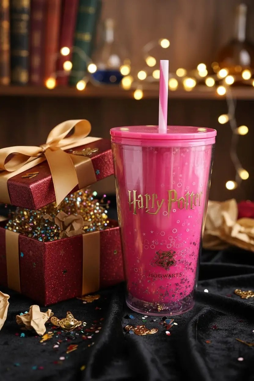 Harry Potter Lisanslı Pipetli Plastik Şişe (600ml) - Pembe