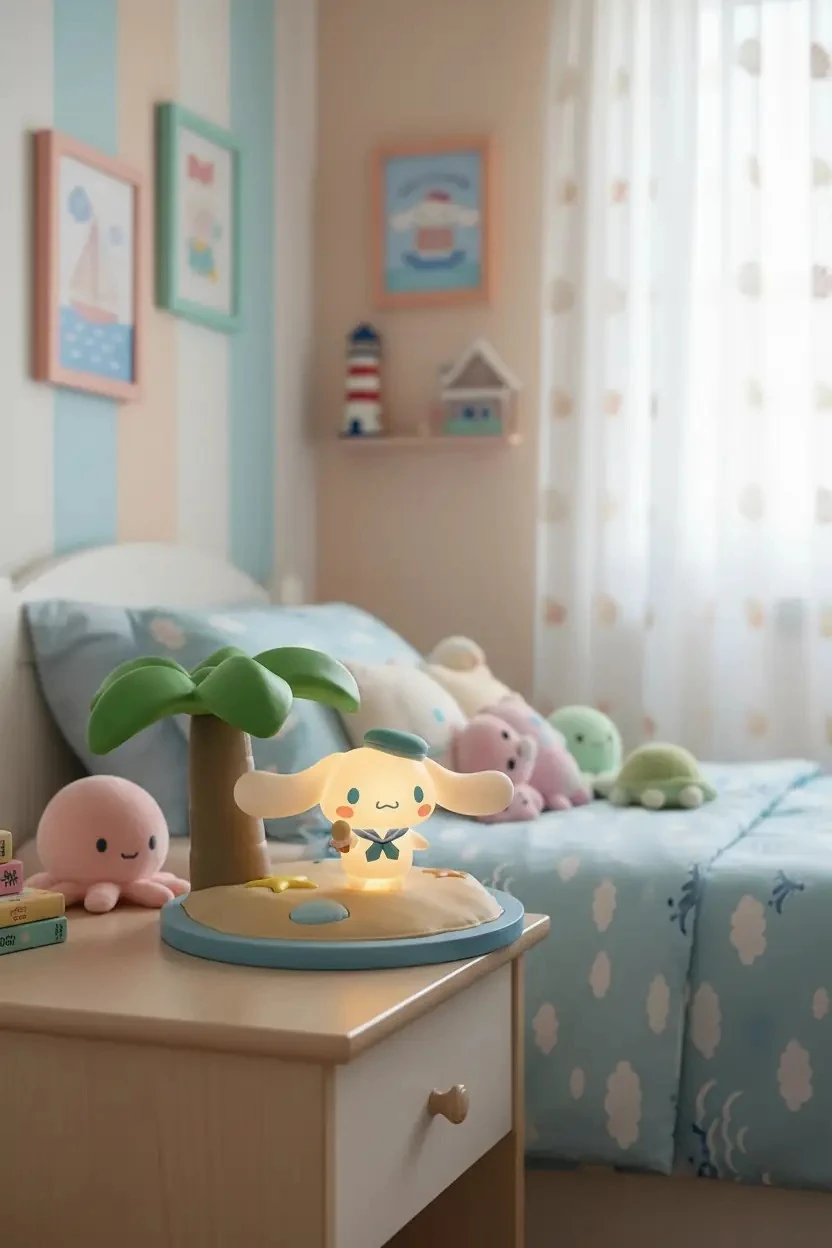 Sanrio Lisanslı Cinnamoroll Yaz Serisi Gece Lambası – Denizci Temalı Pilli Dekoratif Aydınlatma