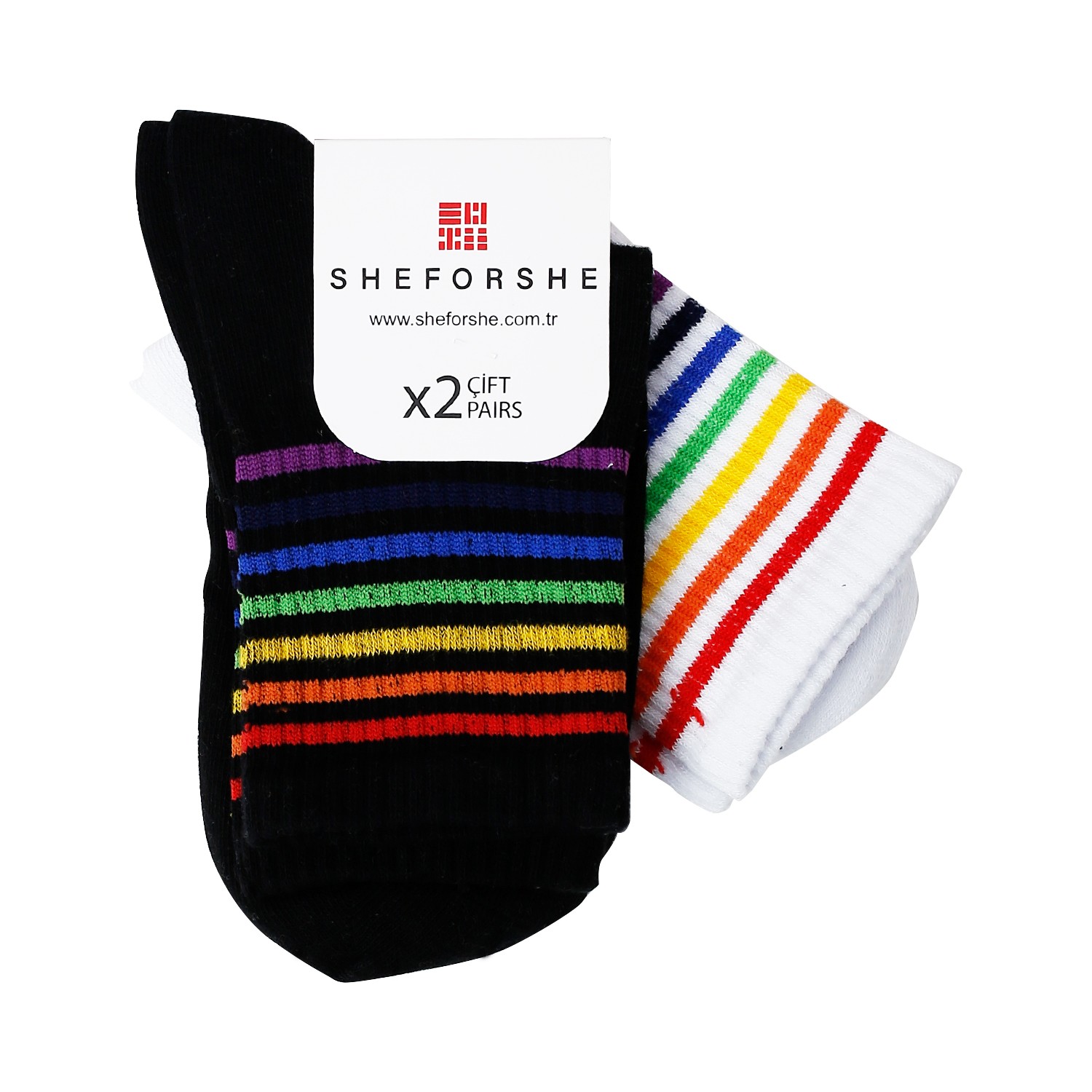 Sheforshe AW23 2'li İnce Şeritli Gökkuşağı Renkli Çorap