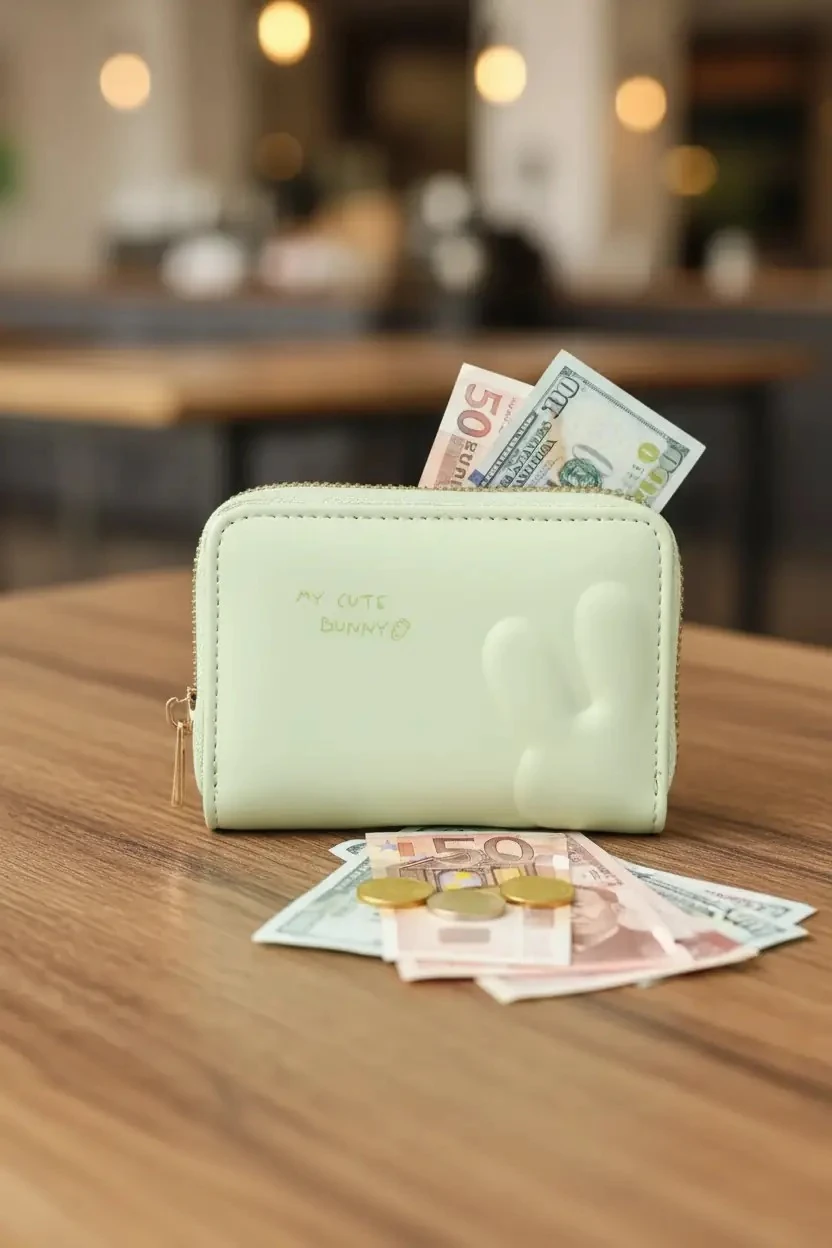 Miniso Lisanslı Tavşan Kulaklı Fermuarlı Bozuk Para Cüzdanı – Yeşil Mini Boy