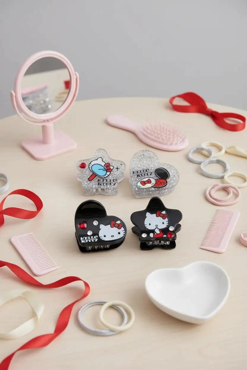 Hello Kitty Lisanslı Saç Tokası Seti (3 Adet) – Parlak Yüzeyli & Figürlü