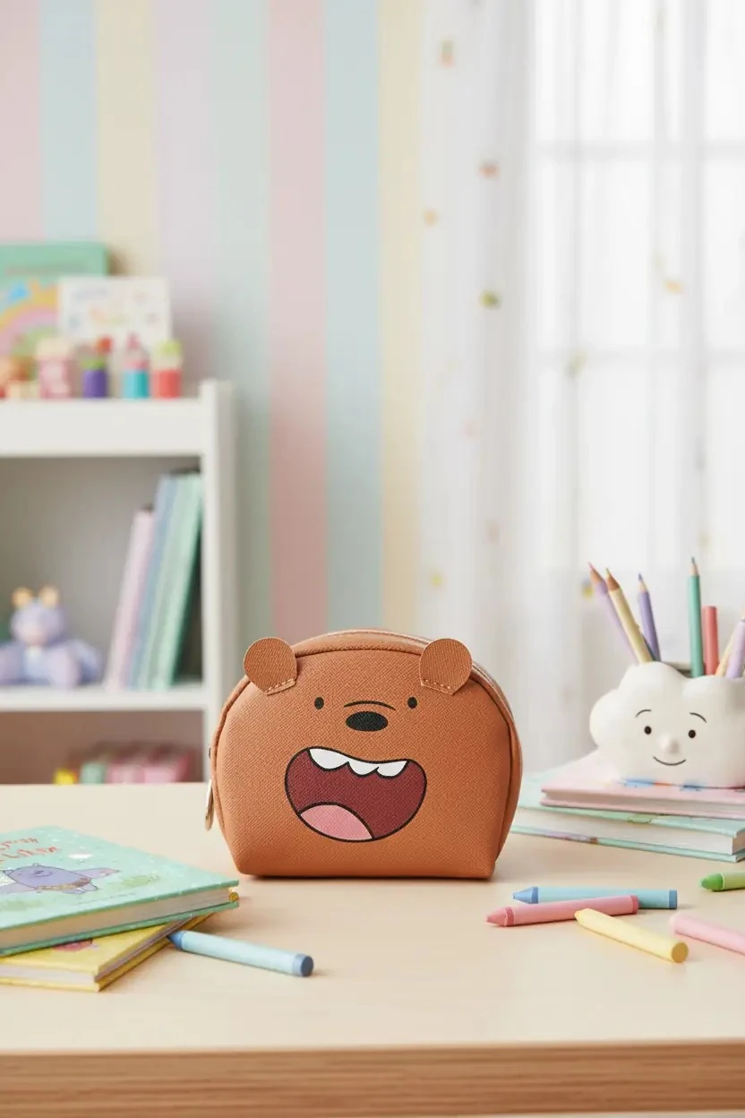We Bare Bears Lisanslı Oval Mini Bozuk Para Çantası - Boz Ayı