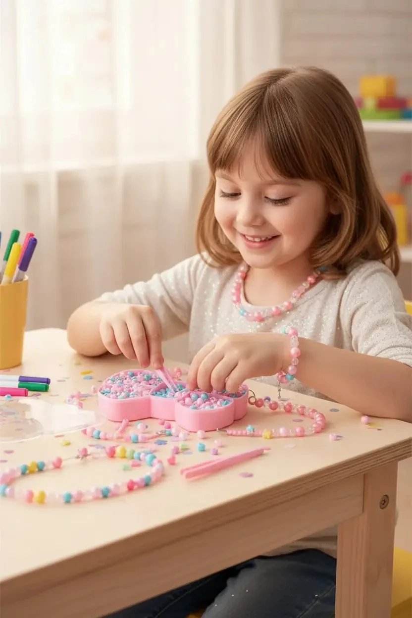 Miniso Lisanslı Lovely Serisi Fiyonklu Çocuk Boncuklu Kendin Yap Takı Seti – Yaratıcılığı Geliştiren Renkli ve Eğlenceli Tasarım Seti