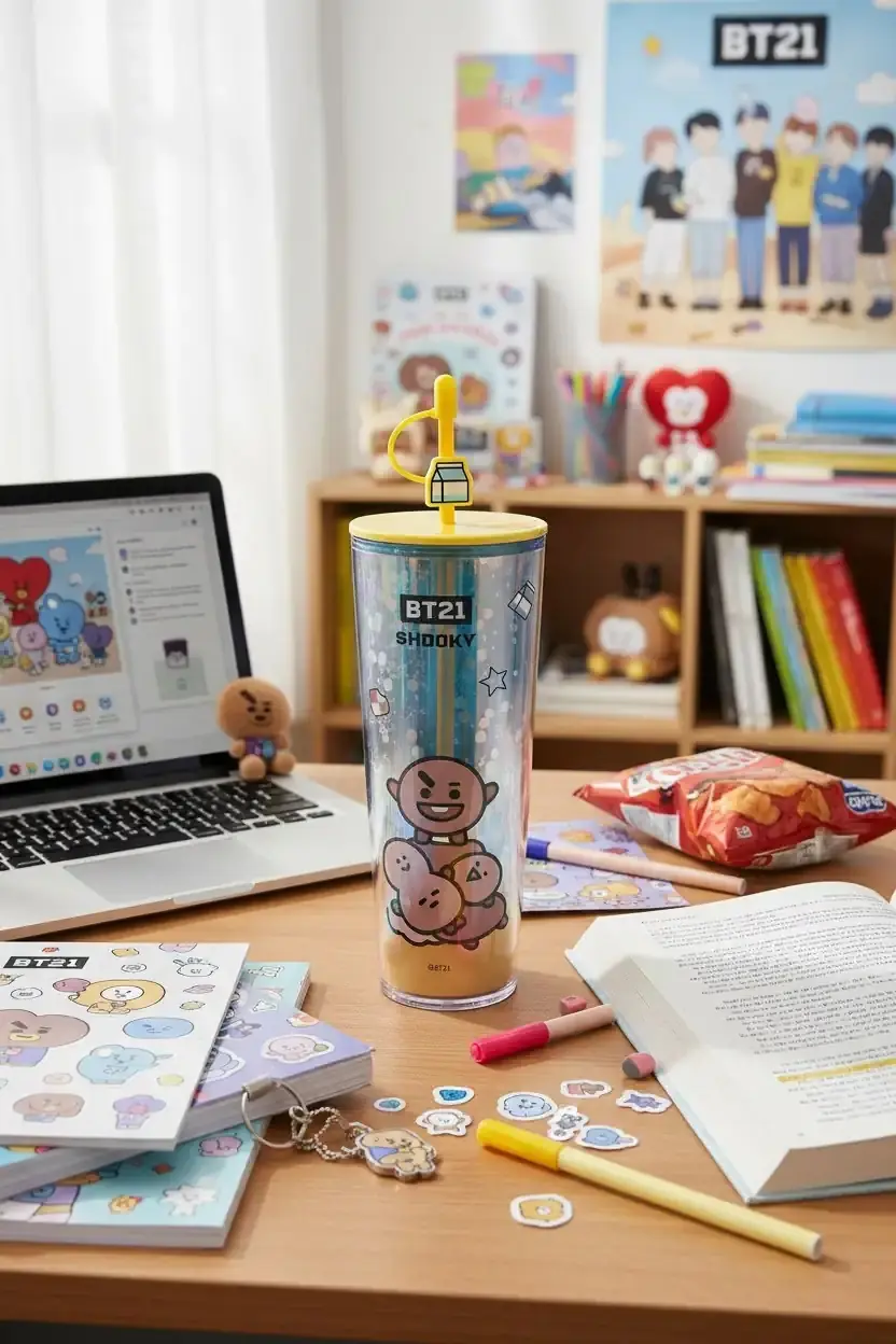 BT21 Shooky グッズ セット BT21 Shooky Çift Cidarlı Pipetli Şişe 800 ml | Miniso TR