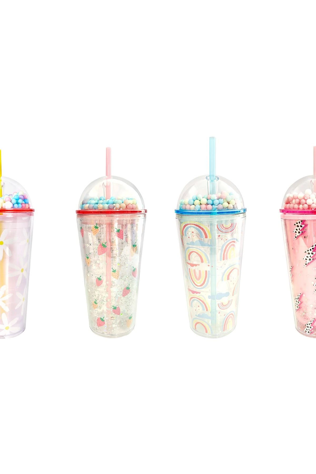 Neşeli Boncuklu Kapaklı Pipetli Su Şişesi 600Ml