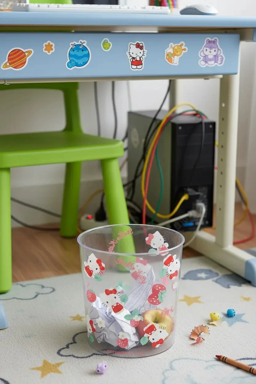 Sanrio Lisanslı Çiçek Desenli Şeffaf Çöp Kovası Hello Kitty