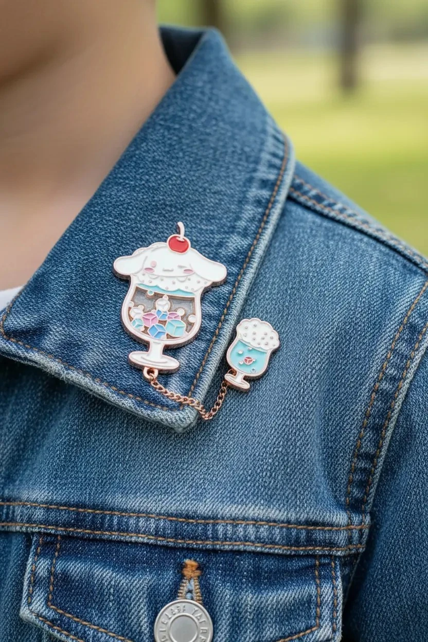 Sanrio Lisanslı Renkli Yaz Plajı Serisi Metal Rozet