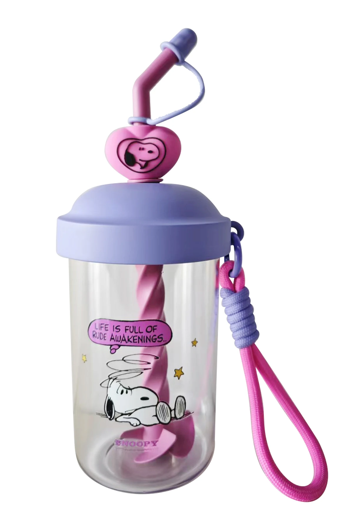 Snoopy Lisanslı Renkli Serisi Pipetli Plastik Su Kabı 690 ml