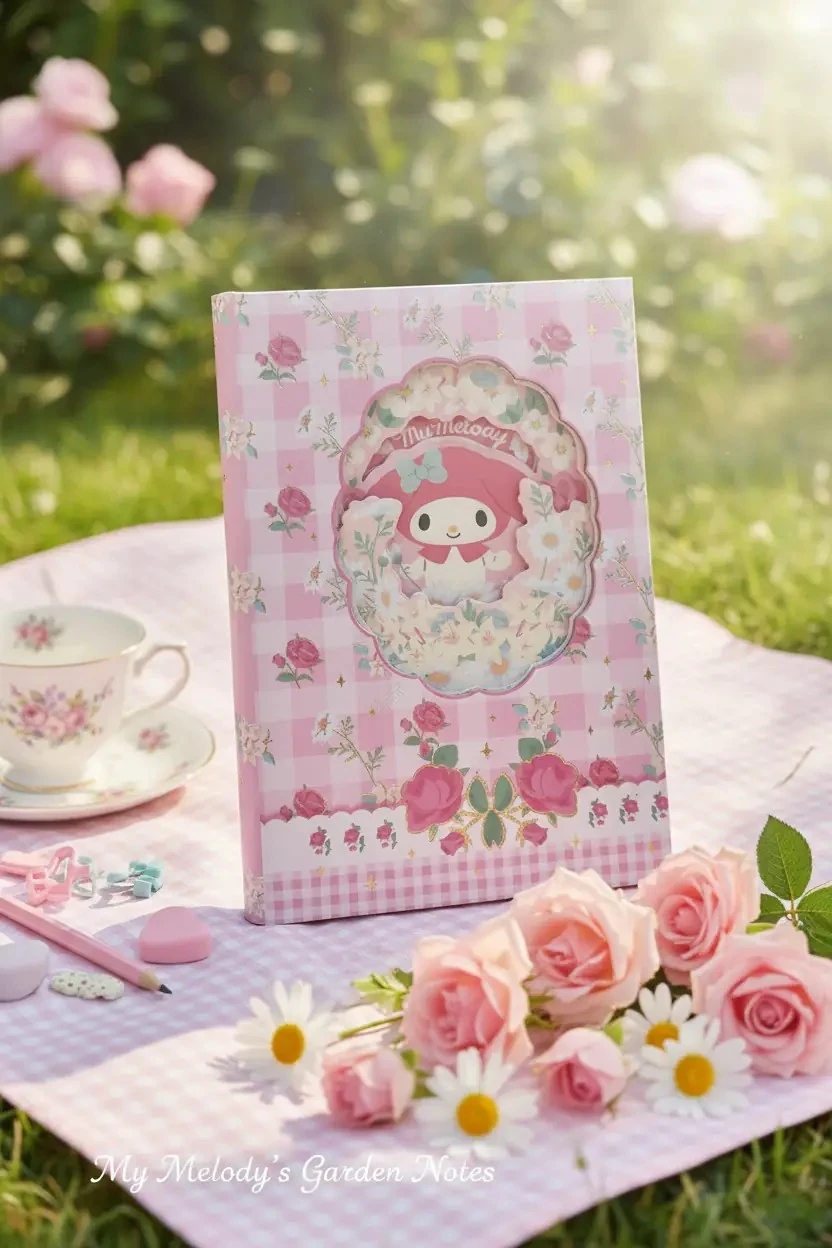 Sanrio Lisanslı My Melody Sert Kapak Not Defteri – 96 Yaprak Çiçek Desenli Pastel Tasarım Günlük