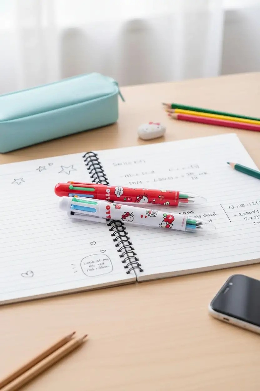 Hello Kitty Lisanslı Elma Koleksiyonu 6 Renkli Çoklu Tükenmez Kalem - Sevimli ve Renkli Yazı Deneyimi