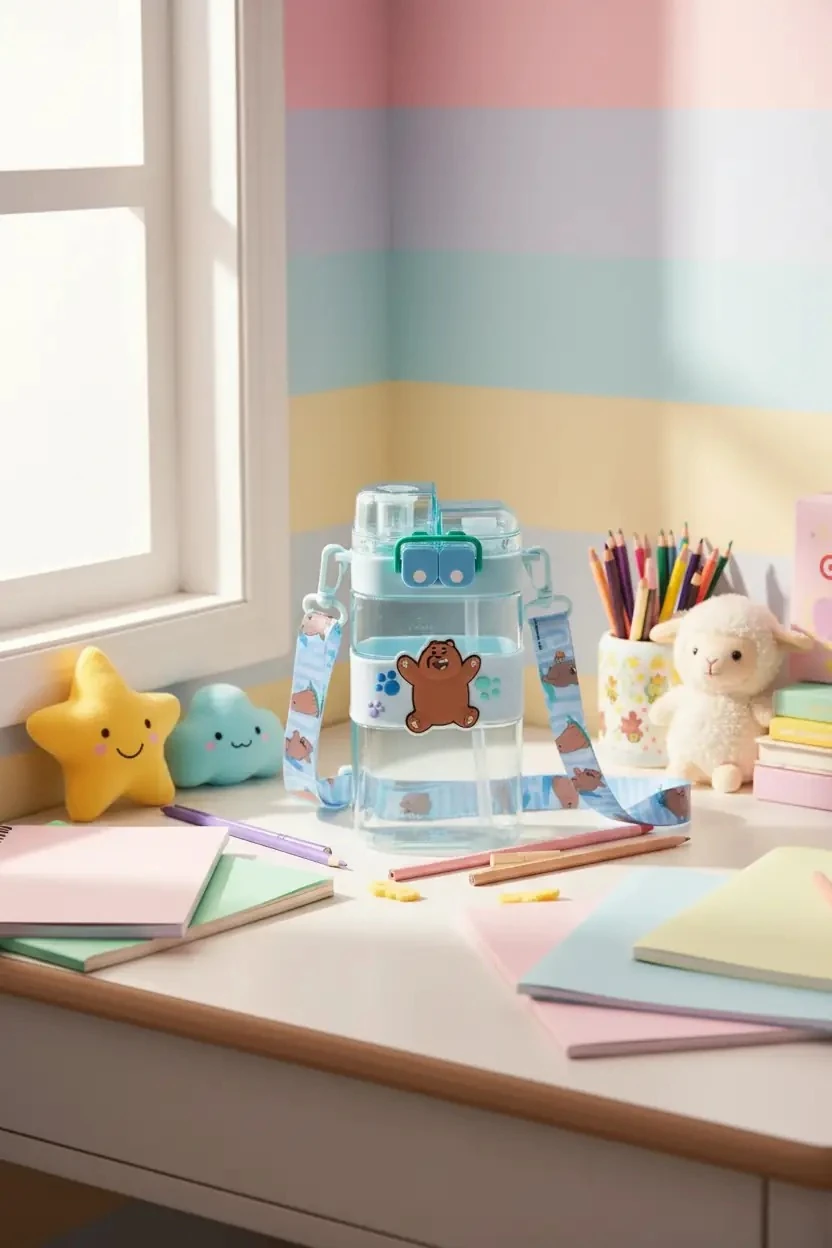 We Bare Bears Lisanslı Omuz Askılı Plastik Şişe (560ml) - Grizzly