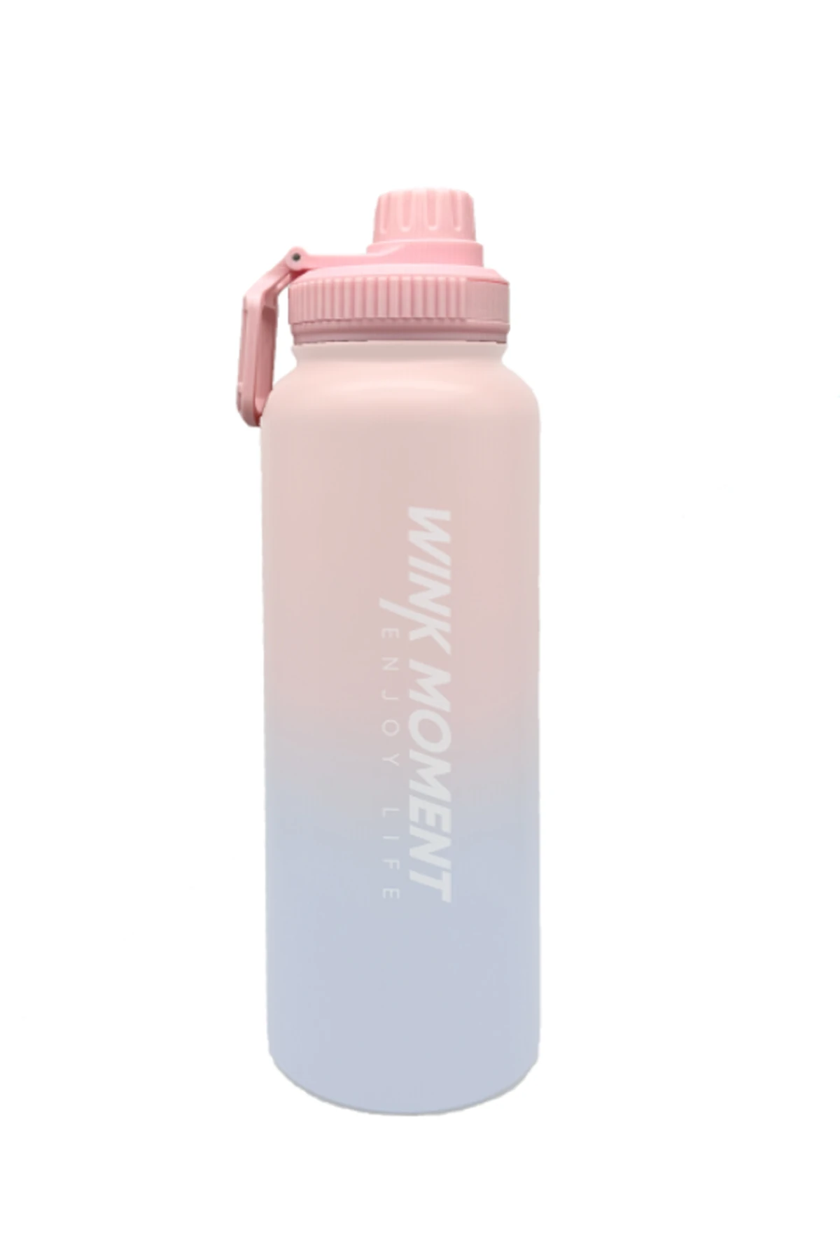 Miniso Lisanslı Pembe Mavi Gradyan Termos 950 mL – Tutacaklı Tasarım
