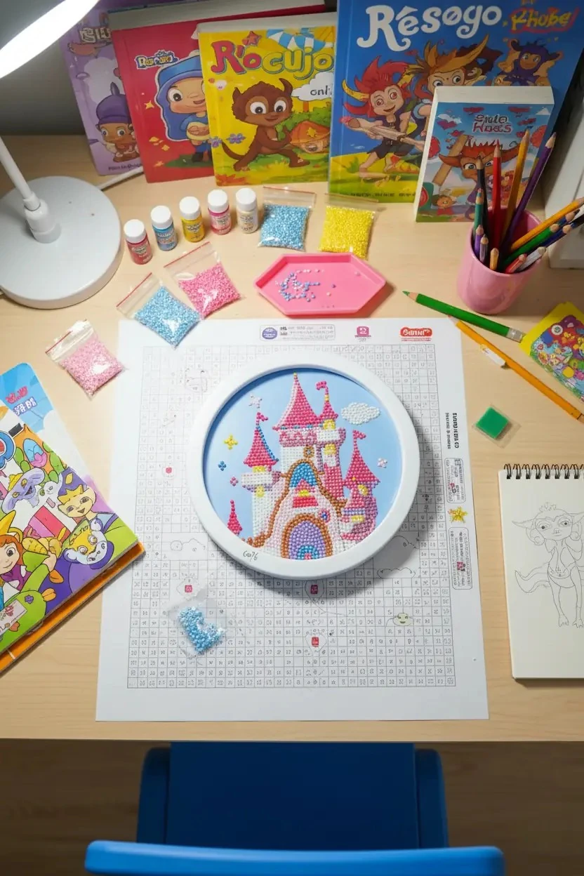 Yuvarlak Elmas Çerçeveli Boyama Seti (Kale)