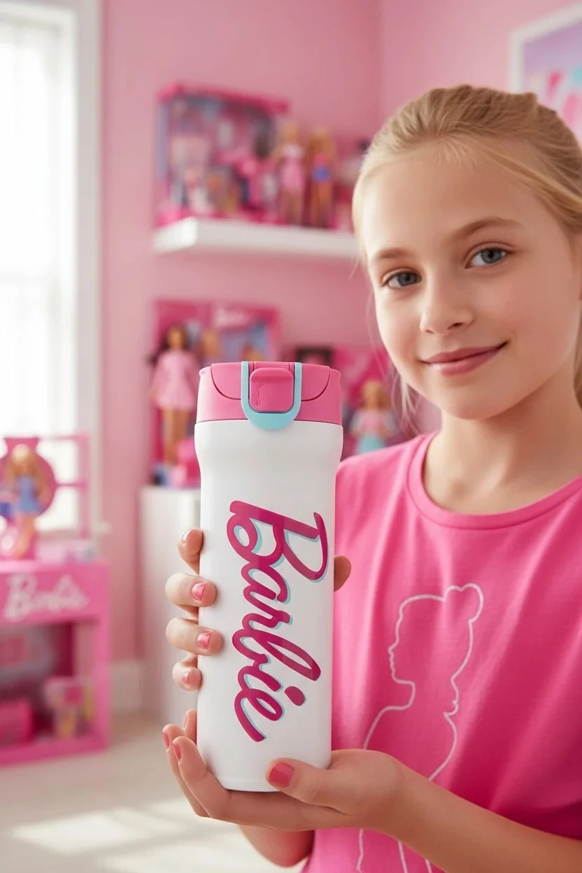 Barbie Lisanslı Işıltı Serisi Otomatik Kapaklı Termos (420 ml)