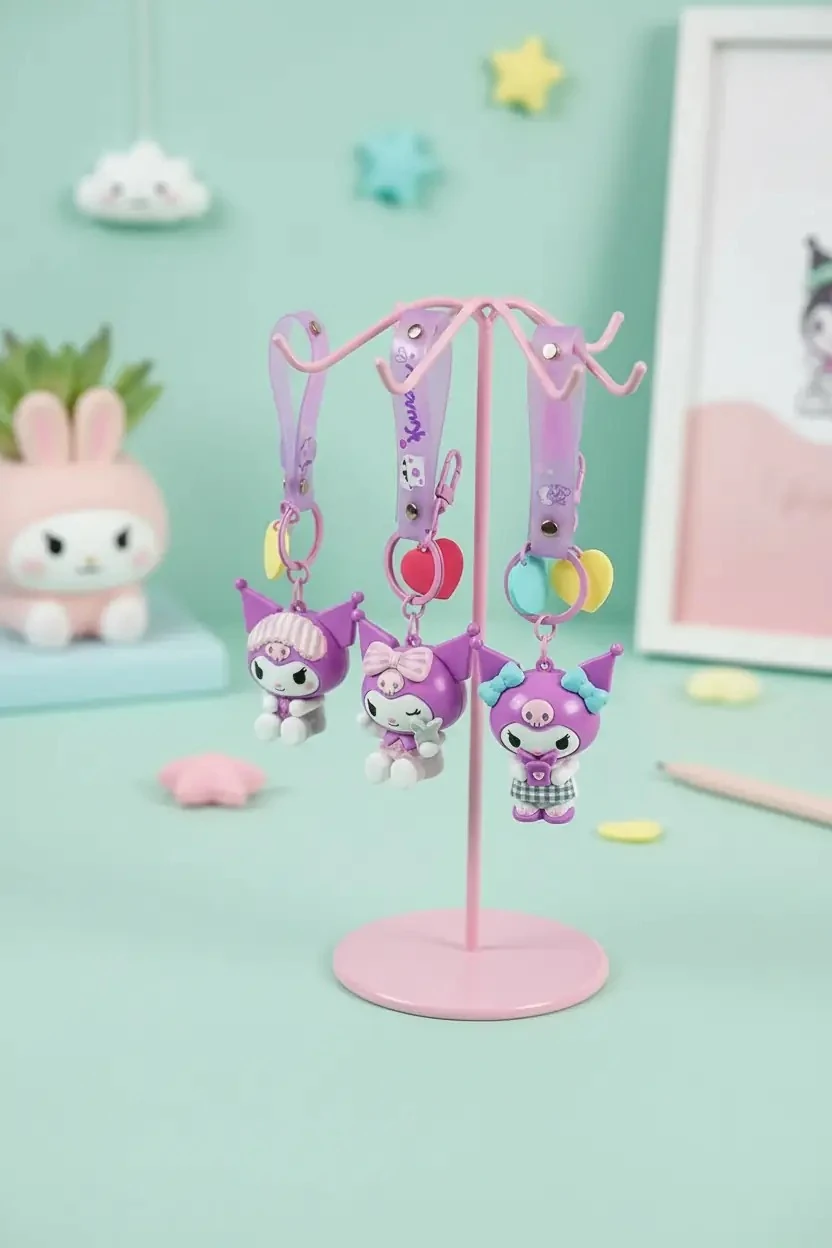 Sanrio Lisanslı Kuromi Figürlü Anahtarlık – Dayanıklı PVC ve Çinko Alaşım Çanta Aksesuarı