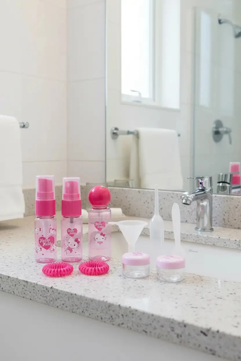 Sanrio Lisanslı Hello Kitty Pembe Serisi 7'li Seyahat  Seti