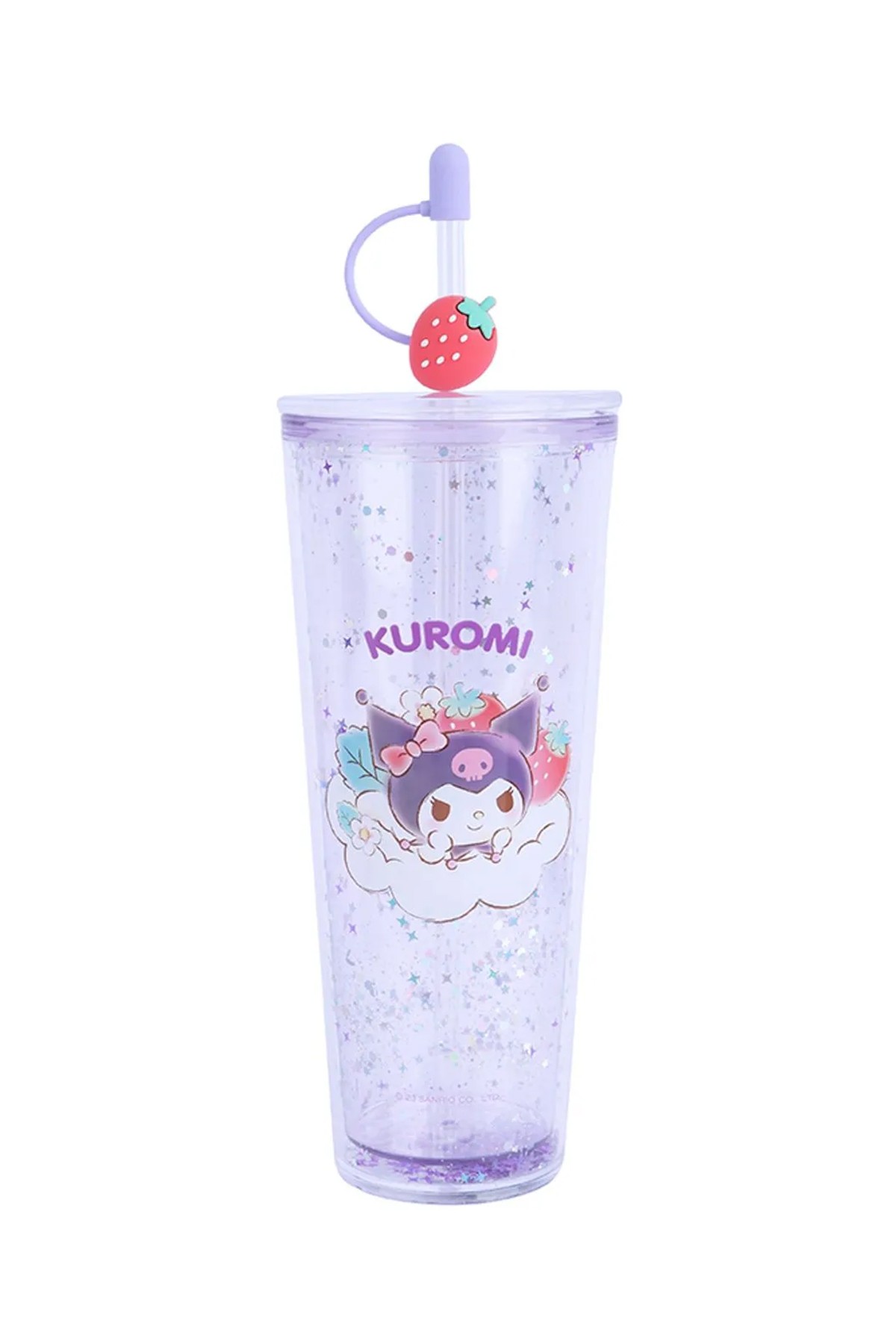 Sanrio Lisanslı Çift Cidarlı Pipetli Plastik Şişe (800ml) -  Kuromi