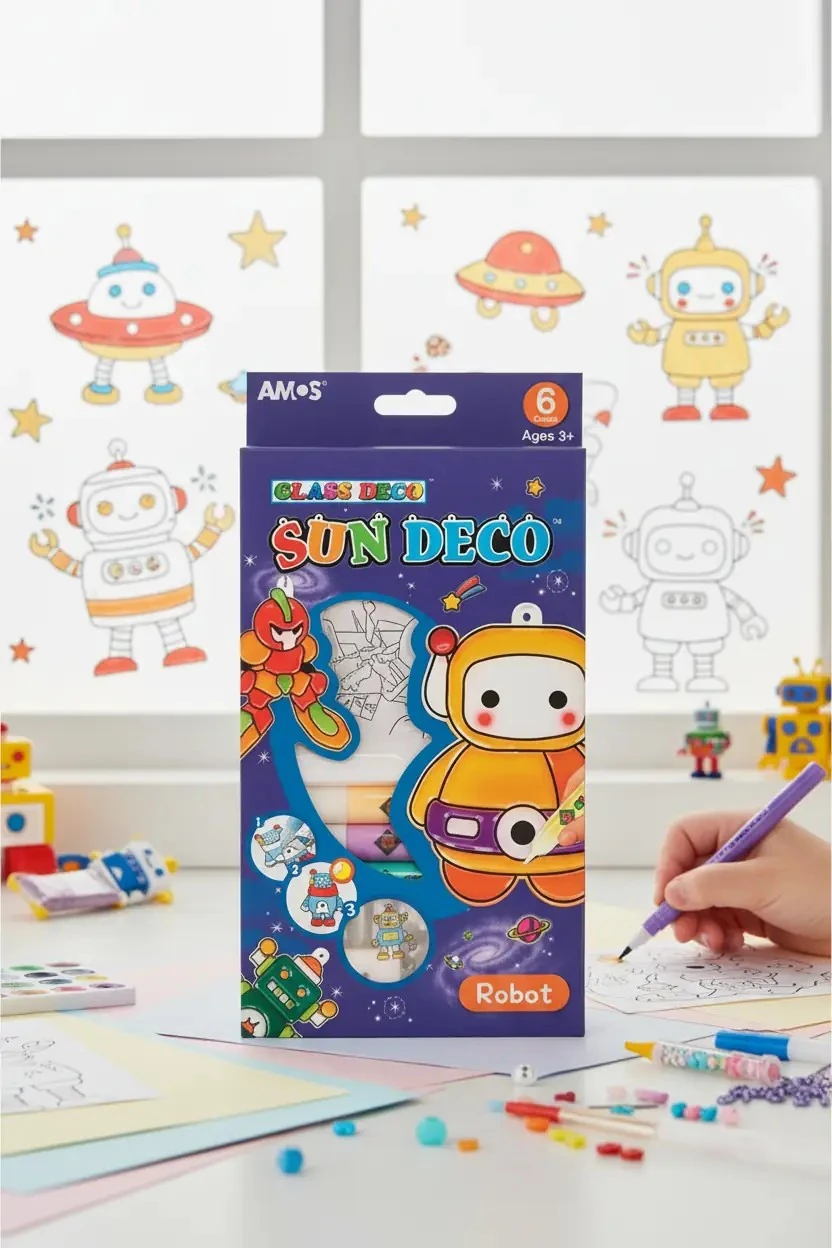 Amos Cam Boyama Seti Sun Deco Robot – Çocuklar İçin Yaratıcı El Becerisi Geliştirme Seti