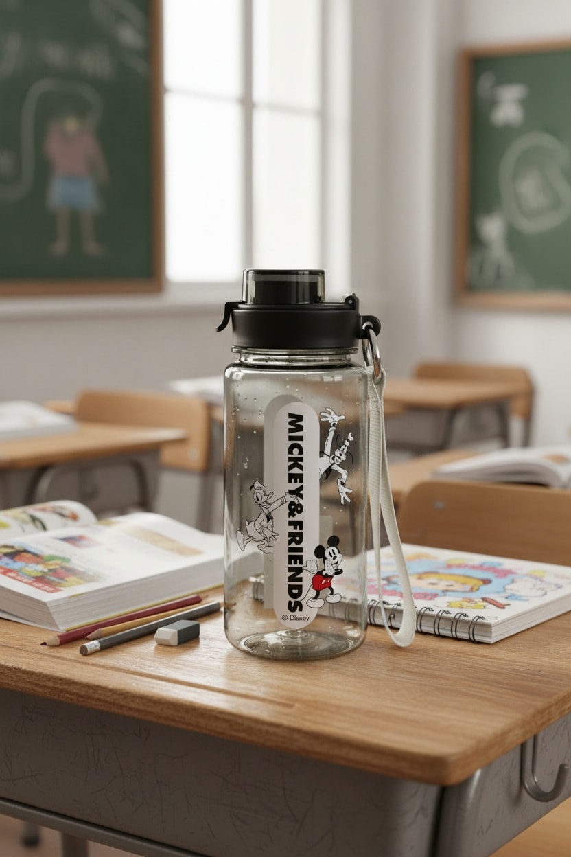Disney Mickey Mouse Lisanslı Otomatik Kapaklı ve Askılı Plastik Suluk - 640 ML