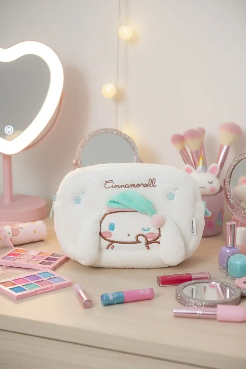 Sanrio Lisanslı Peluş Kozmetik Çantası - Cinnamoroll