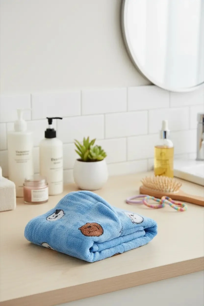 We Bare Bears Lisanslı Saç Havlusu – Mikrofiber Hızlı Kuruyan Mavi