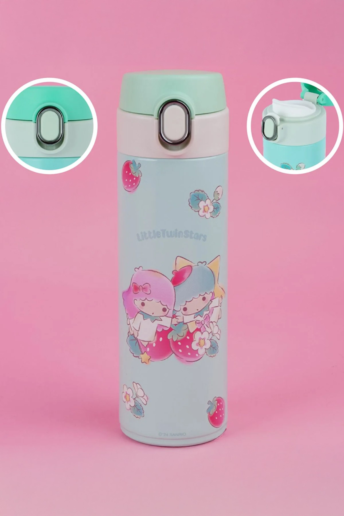 Sanrio Lisanslı Otomatik Kapaklı Termos (420ml) - Little Twin Stars