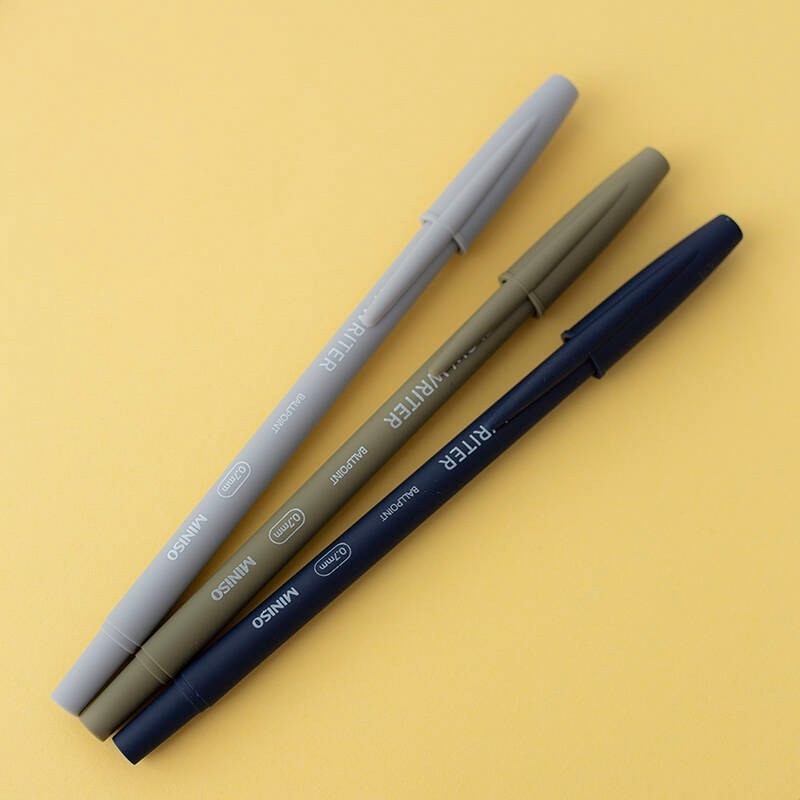 3'lü İnce Fıçı Tükenmez Kalemler Gri Mavi ve Yeşil Fıçı Mavi Mürekkep