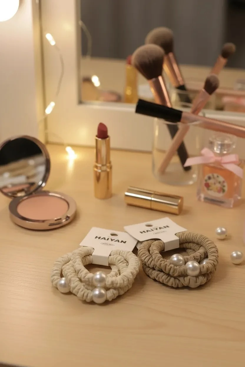 Boncuklu Kumaş Saç Lastiği (4 adet)