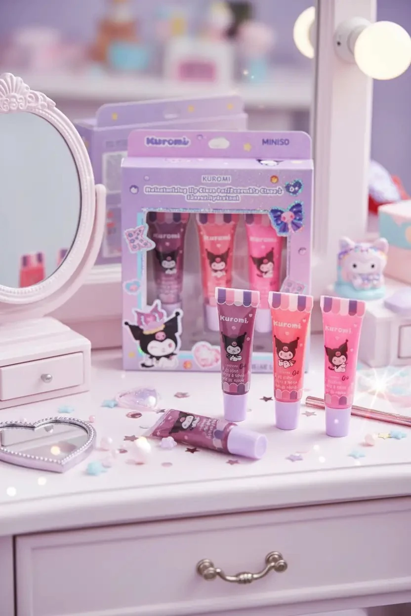 Sanrio Lisanslı Kuromi Dudak Parlatıcısı Seti 3 Adet – Parlak ve Bakımlı Görünüm