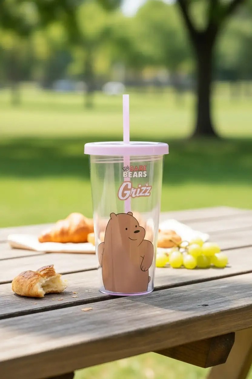 We Bare Bears Lisanslı Pipetli Plastik Şişe (600Ml) - Boz Ayı (Outlet)