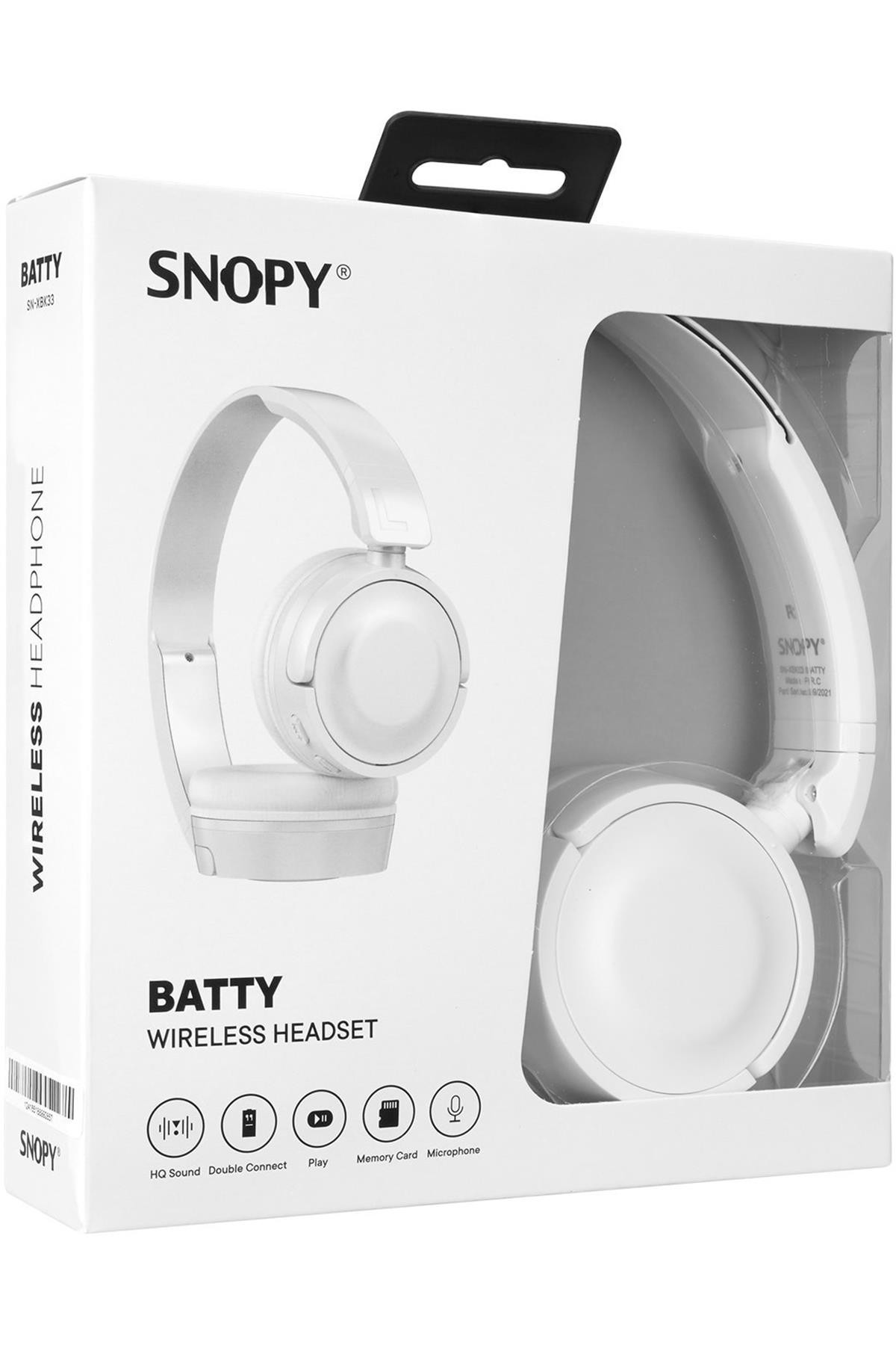 Snopy Snxbk33 Batty Beyaz Tf Kart Özellikli Bluetooth Kulaklık