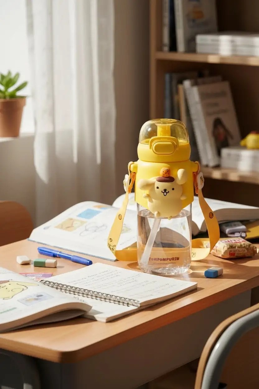 Sanrio Lisanslı Pipetli Kapaklı Suluk (600ml) - Pompompurin